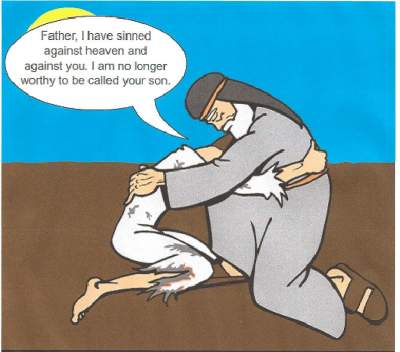 Father welcoming the backslider back home.