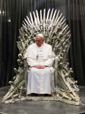 Pope Francis on throne of bones